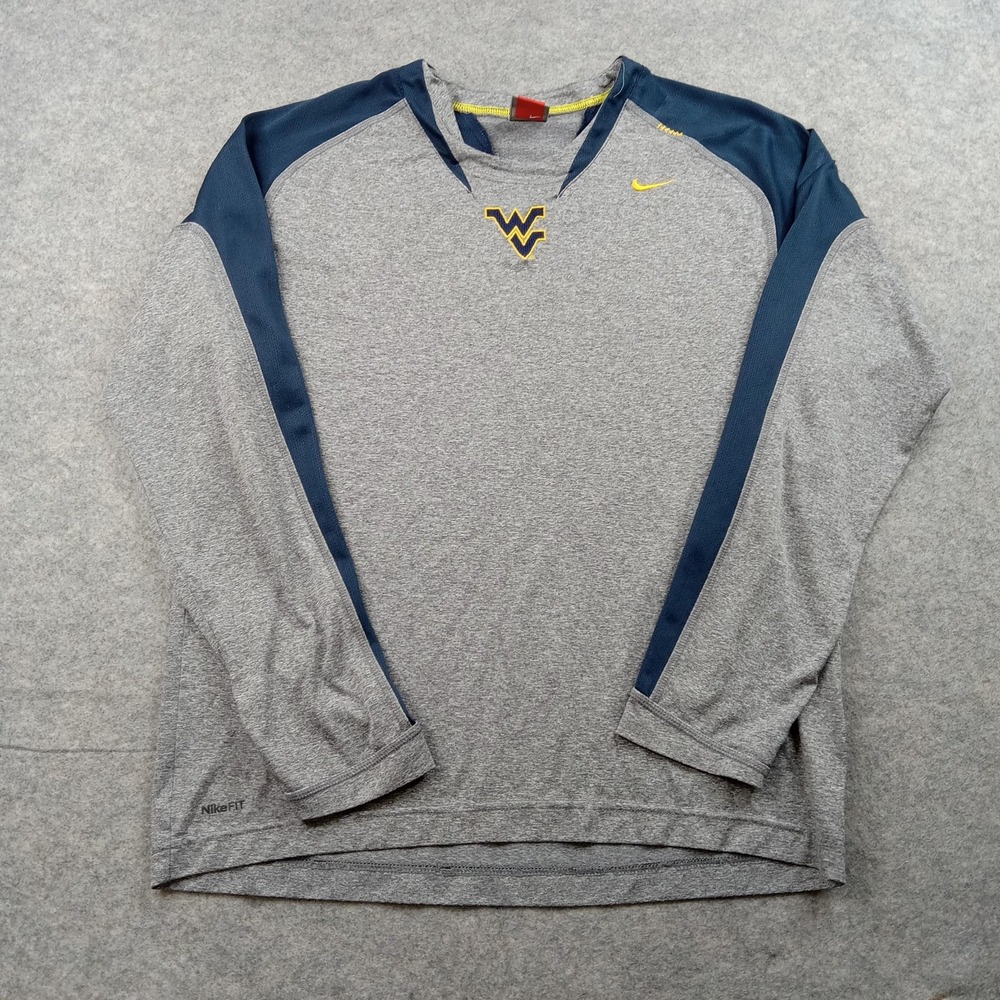 West Virginia Mountaineers Shirt Mens Medium Gray NCAA Football Nike FitDry LS
